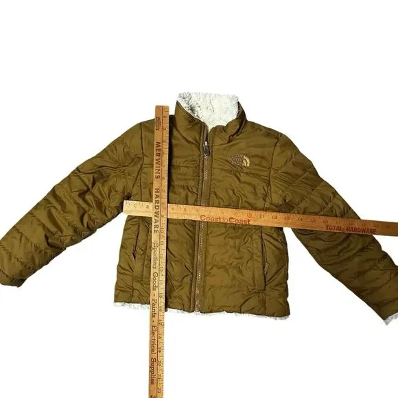 The North Face Girls Reversible Jacket XXS 5 Brown Sherpa Fleece Lined Puffer - Picture 8 of 9